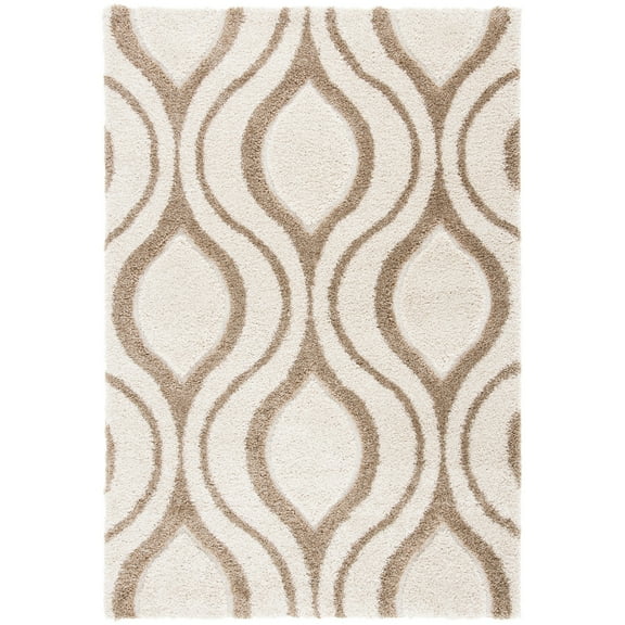 SAFAVIEH Florida Declan Geometric Swirls Shag Area Rug, Ivory/Beige, 6'7" x 6'7" Square