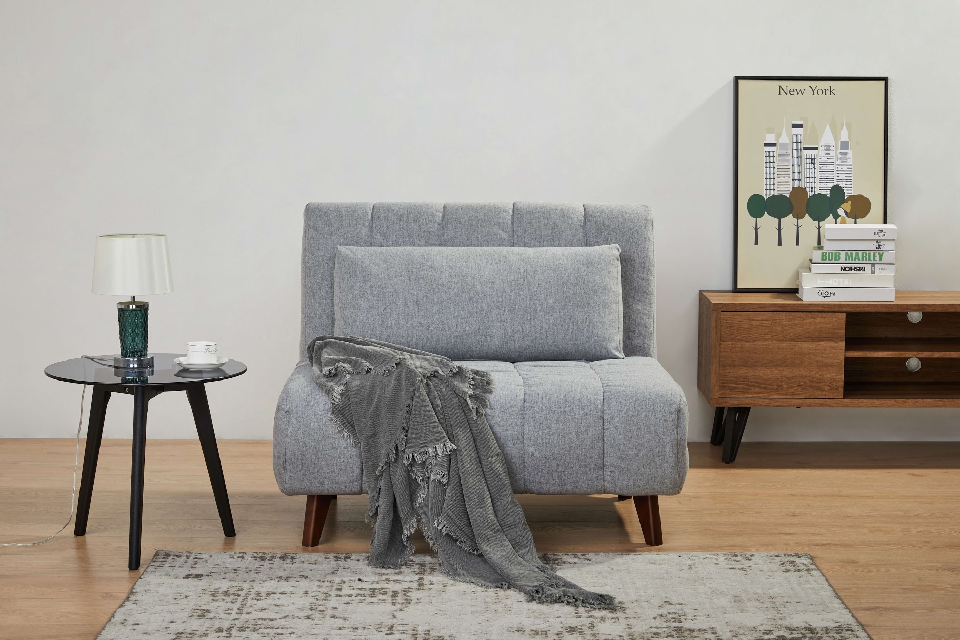 A&D Home Springfield Futon Convertible Chair, Light Gray