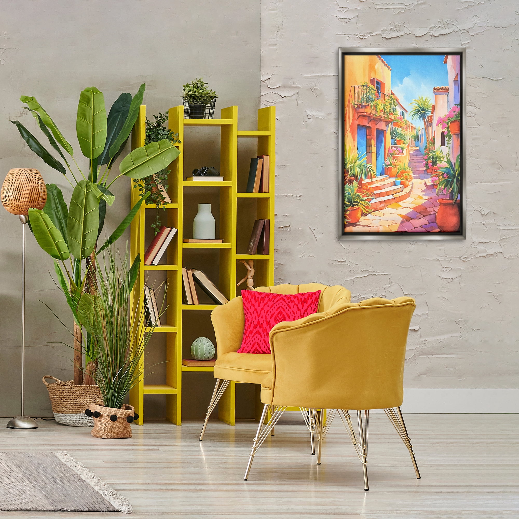 Stupell Industries Bright Mediterranean City Scenery Painting Gray Floater Framed Art Print Wall Art, 21 x 31