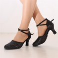 thumbnail image 3 of Dakaela Women Latin Dance Shoes Closed Toe Rhinestone Salsa Tango Ballroom Dancing Heeled Pumps Black 7, 3 of 7