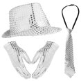 thumbnail image 1 of 1 Set Jazz Dance Hat Stage Performance Jazz Gloves Necktie Decorative Sequins Hat Party Supplies, 1 of 4
