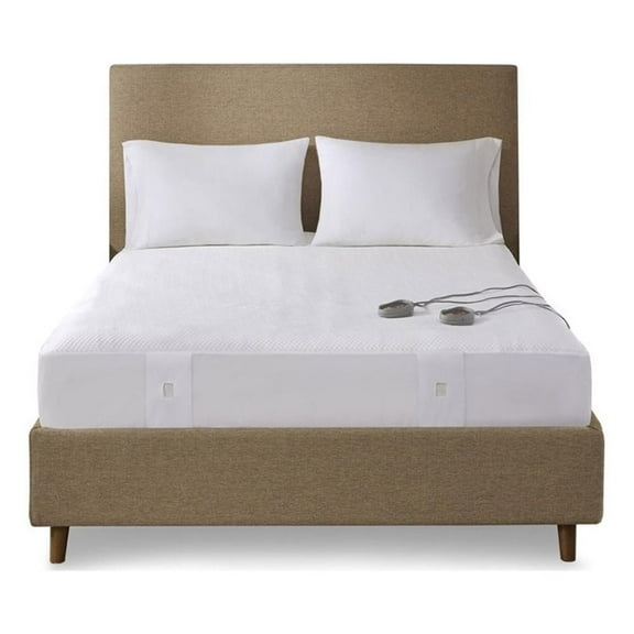 Pemberly Row Contemporary Fabric King Heated Mattress Pad in White