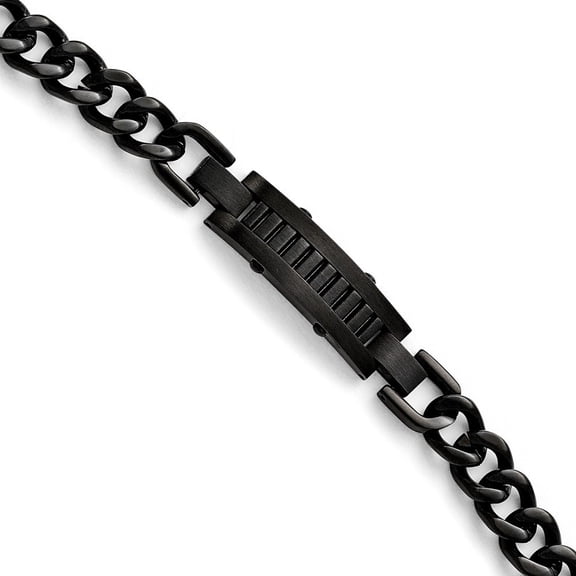 Stainless Steel Polished and Brushed Black Ip-plated Bracelet - 8.25 Inch - Measures 11mm Wide