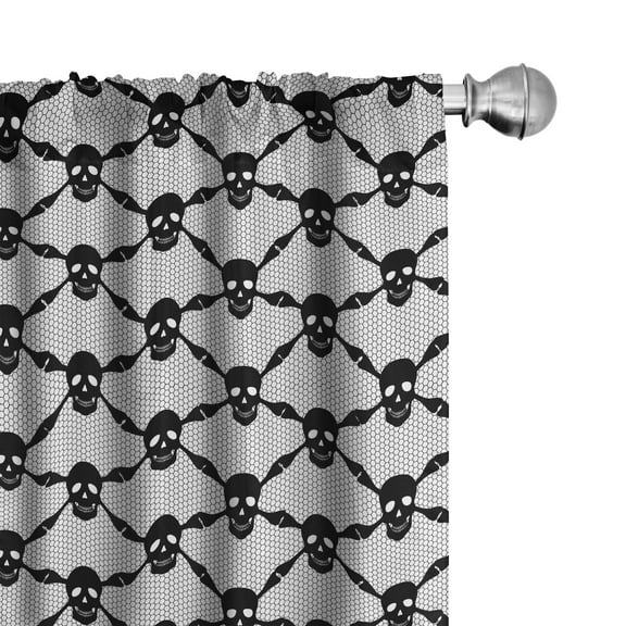 Ambesonne Gothic Curtains, Halloween Black Skulls, Pair of 28"x63", White Black