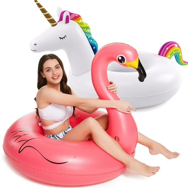 Flotadores inflables para piscina Jasonwell con forma de unicornio y flamenco, paquete de 2