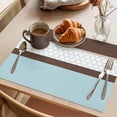 thumbnail image 3 of Blue Brown Morocco Placemats Set of 4, Geometric Stripes Aqua Stitching Washable Wipeable Table Mats for Dining Tables, Indoor Outdoor Kitchen Place Mats for Holiday Party Table Decor, 3 of 9
