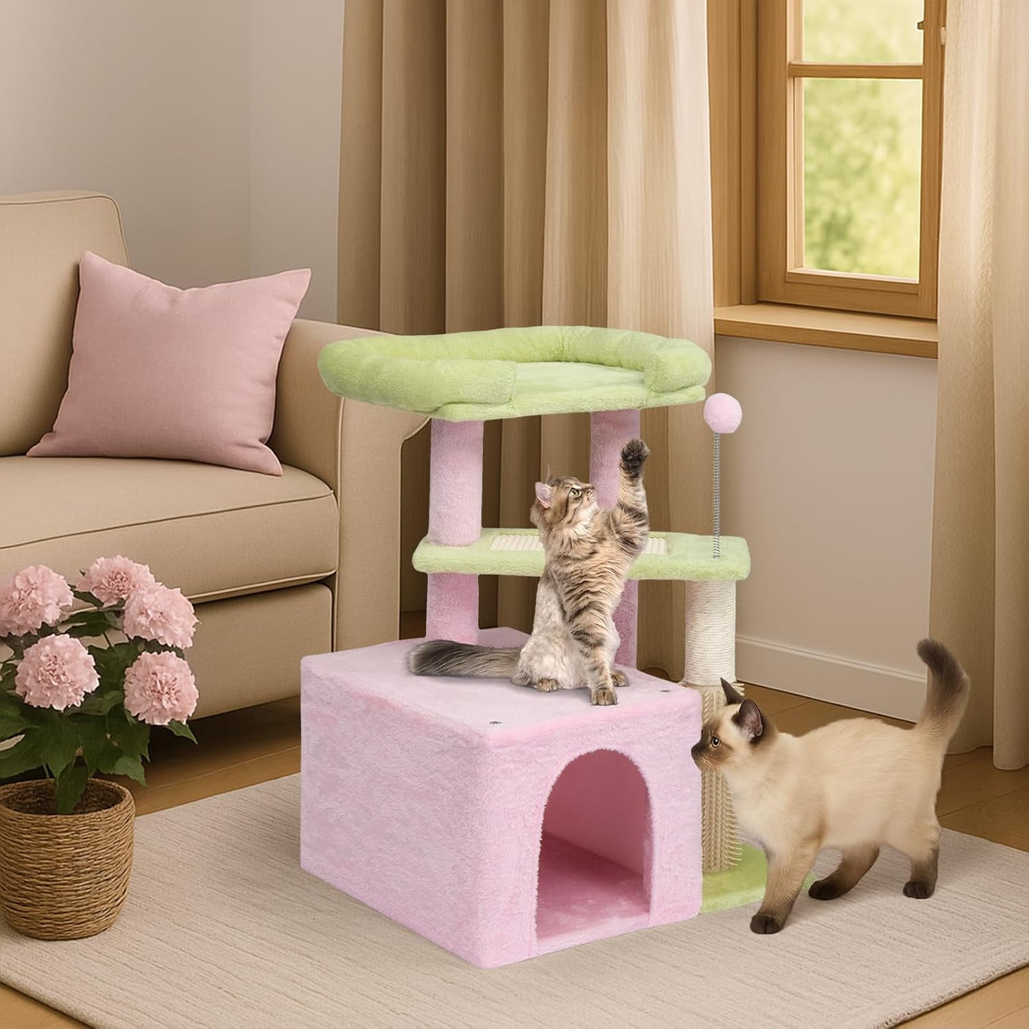 VINGLI Cat Tree, 27 inch Small Cat Tower with Scratching Post and Pad, Cat Condo for Indoor Kittens Padded Top Bed, Cats Indoor Activity Center