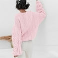thumbnail image 3 of Womens Cable Knit Sweater Pullover Fall Outfits Crew Neck Long Sleeve Loose Fit Textured Pattern Soft Chunky Knitwear Top Pink XL, 3 of 3