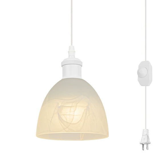 Kiven Plug in Pendant Light,Modern Hanging Light with Glass Lampshade and 15FT Plug-in Cord, Dimmable Ceiling Pendant Light