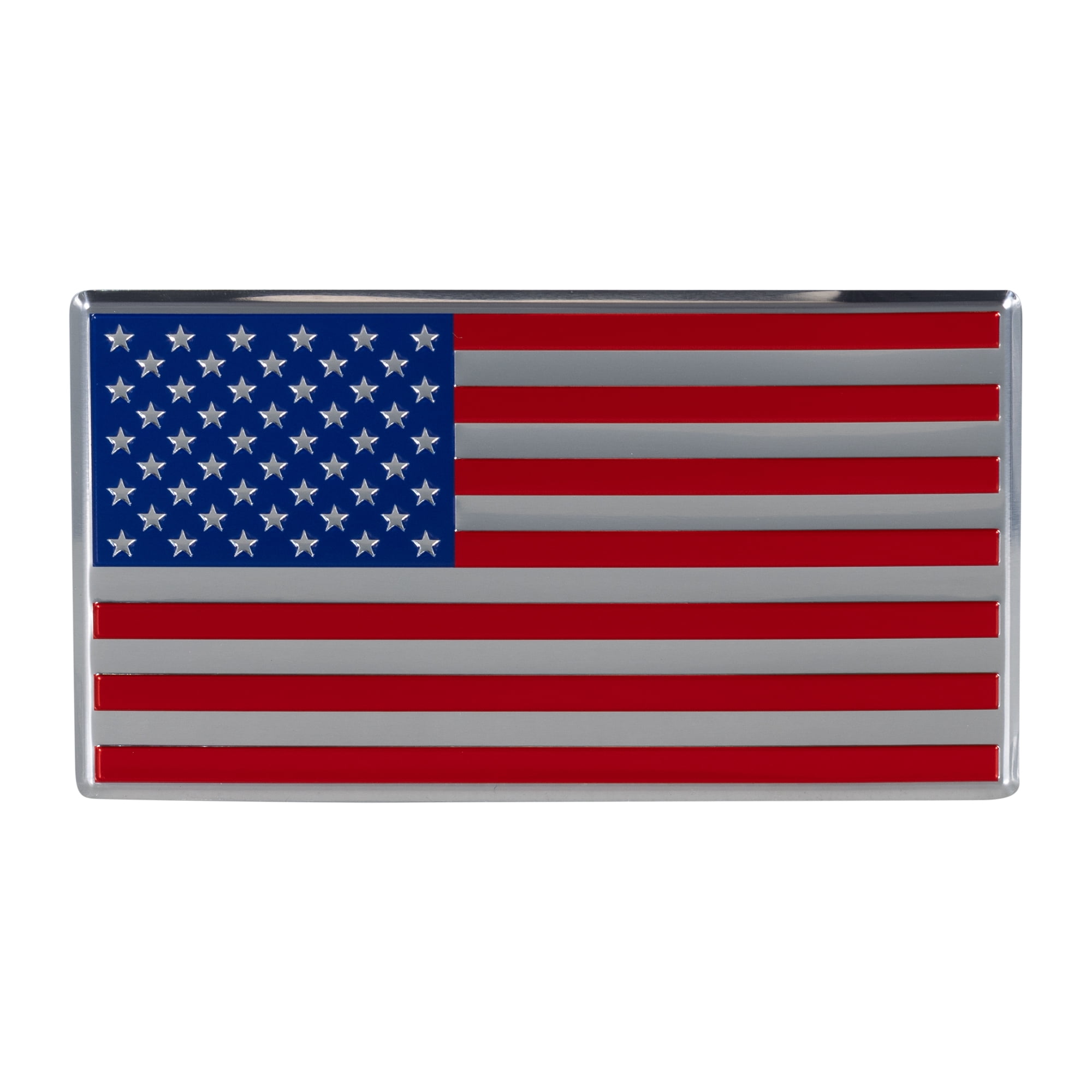 (2 pack) Auto Drive American Flag Aluminum Automotive Decal, Red, Blue, 2.25" x 5.5"