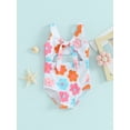thumbnail image 2 of Bslissey Toddler Baby Girls One Piece Swimsuit Floral Print Sleeveless Knotted Cutout Romper Swimwear 6M 9M 12M 18M 24M 3T Infant Casual Summer Bathing Suits Beachwear, 2 of 8