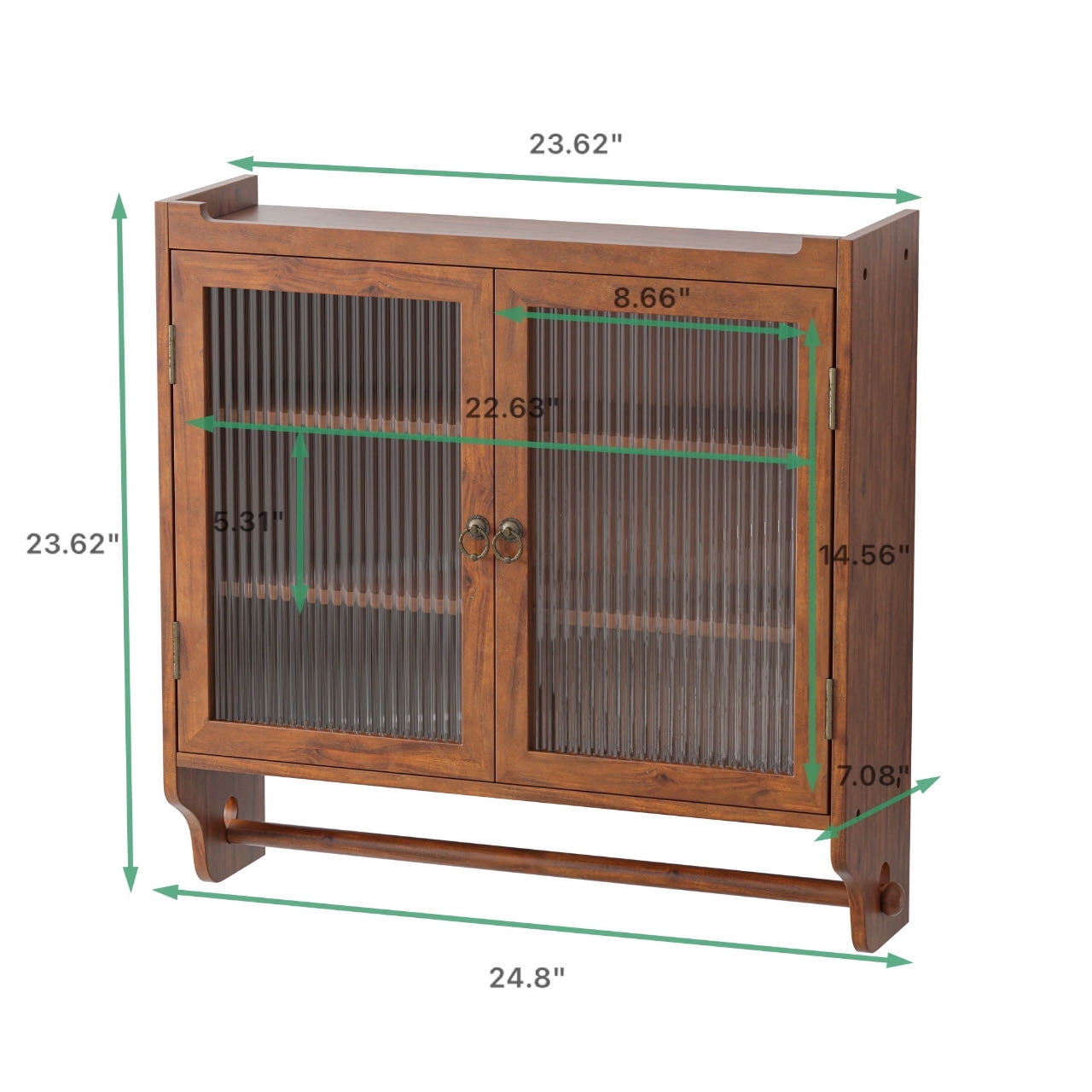Vintage Wall Mounted Sideboard Cabinet, Fluted Iris Glass Buffet Cabinet with Removable Shelves, 3-Tier Double Door Storage Cabinet for Home Decor