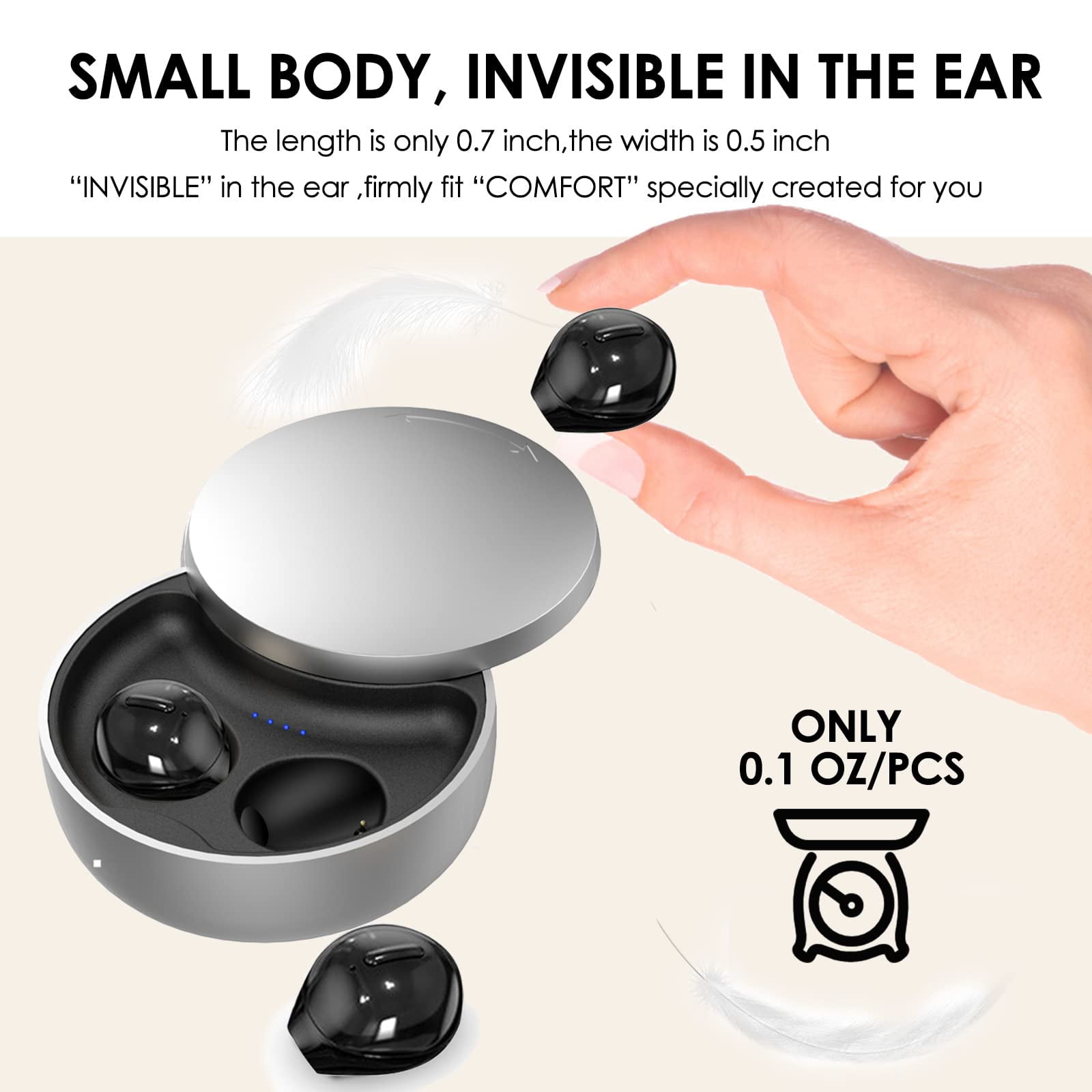 Invisible Earbuds Sleep Smallest Bluetooth Earbuds Mini Wireless Ear Buds Discreet Bluetooth Earpiece Tiny Hidden Small Ears Earbud for Work Headphones True Wireless Earpiece with Charging Case