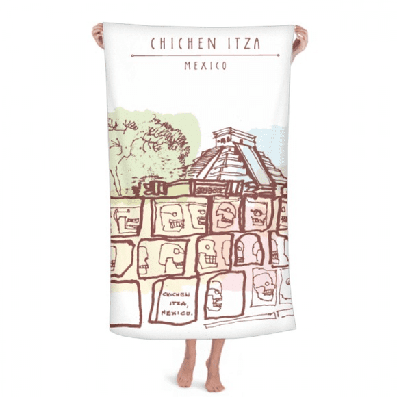 Serviette à Main Dessin de Civilisation Ancienne Chichen Itza Mexique Serviette de Bain Débarbouillette Douce en Coton
