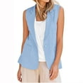 thumbnail image 3 of Dazajoo Holiday Sales Linen Blazer Vest Women Sleeveless Lapel Neck Blazers Lightweight Open Front Tank with Pockets,Light Blue,S, 3 of 8