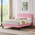 thumbnail image 4 of VECELO Queen Size Bed Frame with Adjustable Headboard, Upholstered Platform Bed Frame with Wooden Slats Support, No Box Spring Needed, Pink, 4 of 12