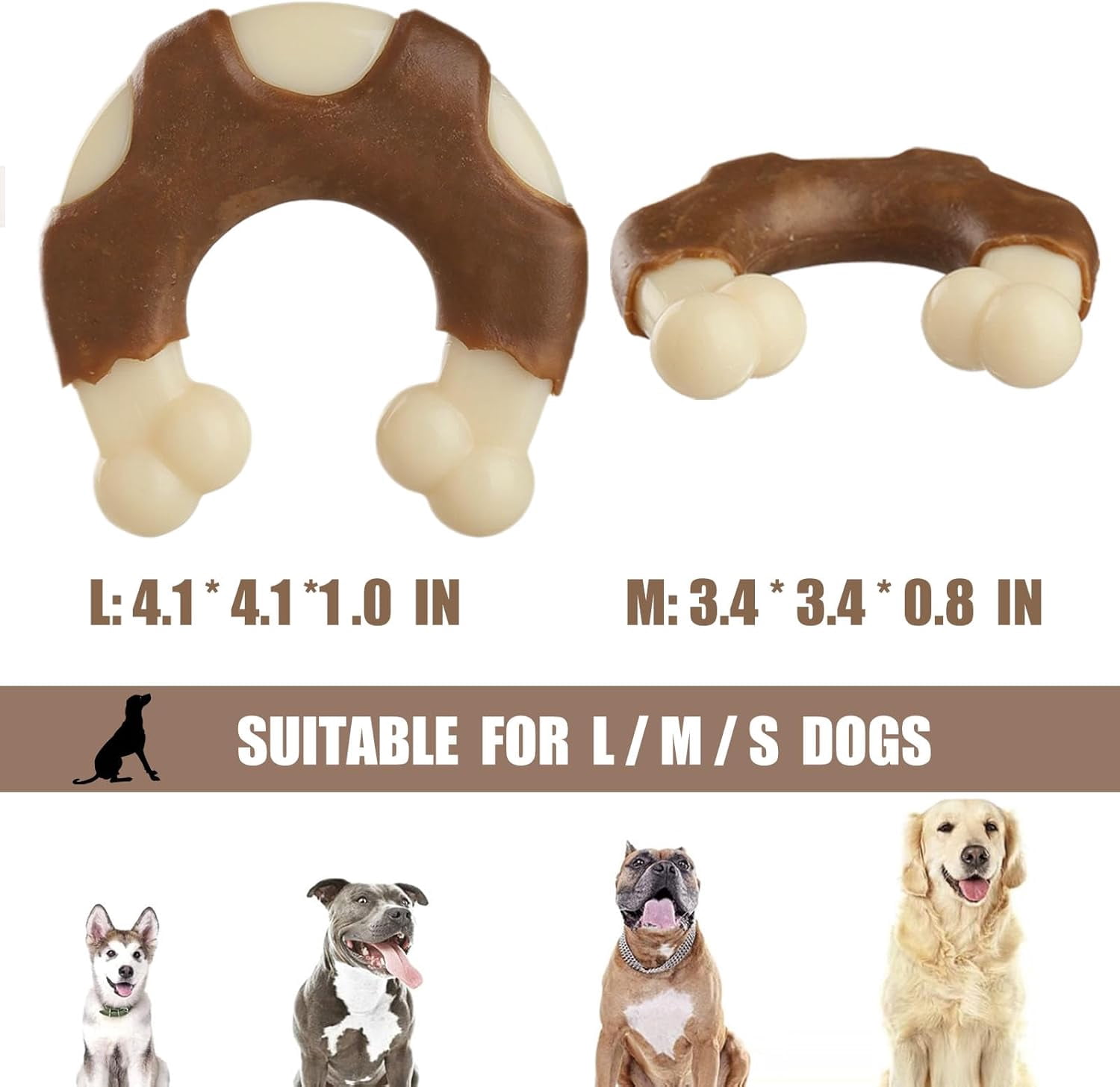 CATPAN Durable Nylon Dog Bones, 2 Pack Dog Toys for Aggressive Chewers, Beef-Flavored U-Shaped Bone Chew Toys for Largel/Medium/Small Dogs, Teething and Boredom Relief