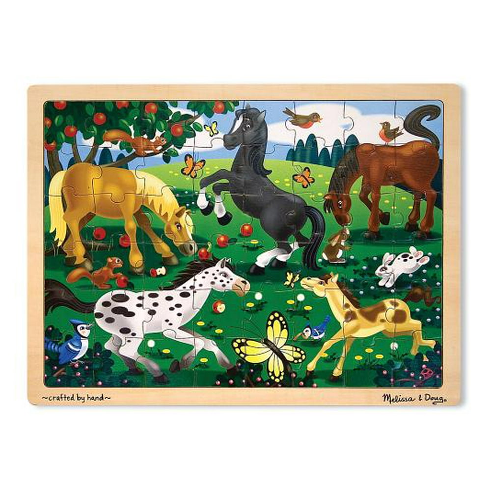 Melissa & Doug Frolicking Horses Wooden Jigsaw Puzzle With Storage Tray
