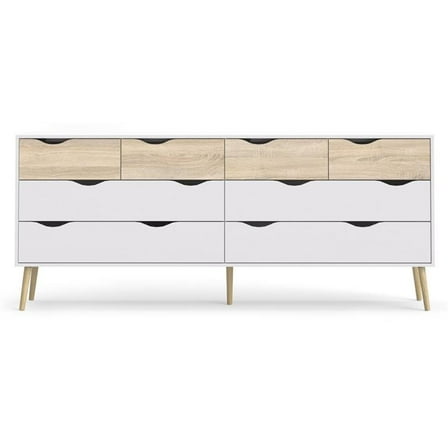 Pemberly Row Mordern Style 8 Drawer Wide Dresser in White and Oak