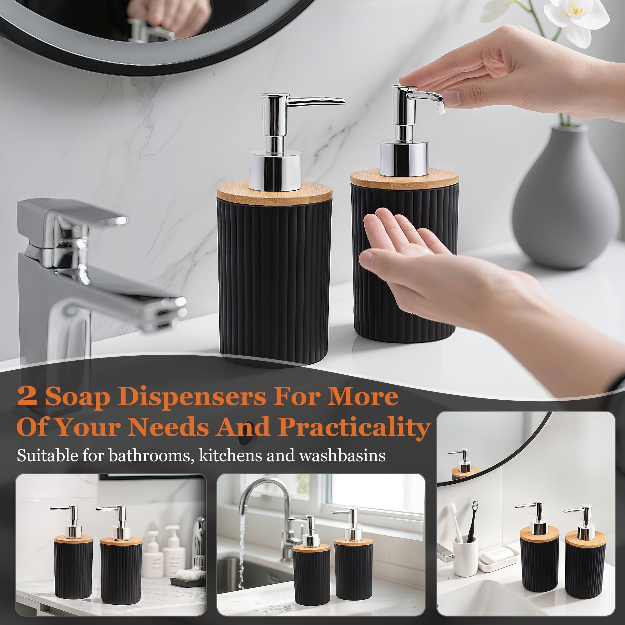 ALLJOY Bathroom Accessories, 23Pcs Black Bathroom Accessories with Shower Curtain and Rugs Set,Bathroom Decor and Accessories