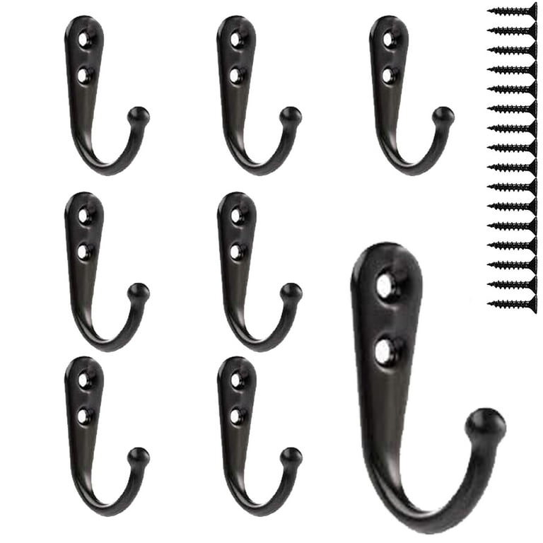12Pack Coat Hooks Wall Mount,Metal Double Hooks with Screws,Wall Single Hooks  Hanging Robe Towel Key Jackets Clothes Bag Hat - Black 