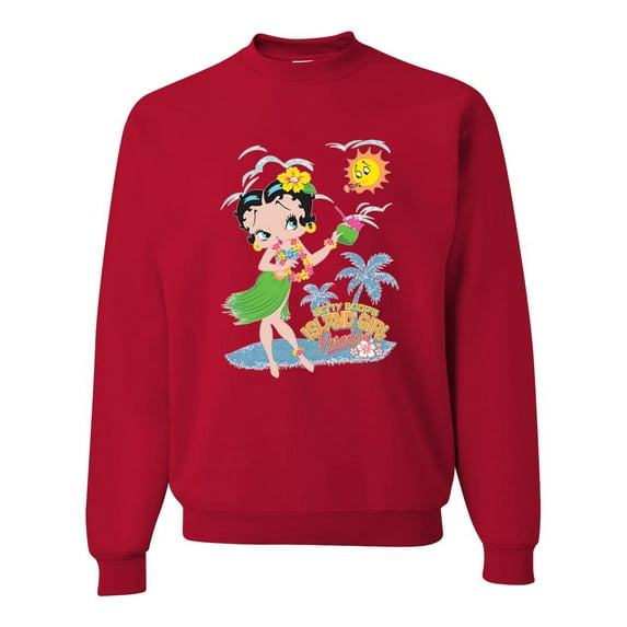 Wild Bobby, Betty Boop Island Girl Paradise Betty Boop Unisex Crewneck Sweatshirt, Red, X-Large