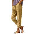 thumbnail image 5 of Womens Capri Pants Fashion Elastic Waist Solid Cotton Linen Casual Pants for Women Khaki, 5 of 5