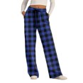 thumbnail image 5 of Women's Pajama Pants Lightweight Casual Comfy Palazzo Pants, Plaid Print Sleepwear Loungewear Bottoms with Pockets,Blue,L, 5 of 6