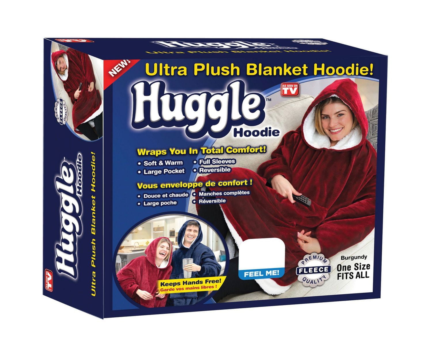 Huggle Hoodie, Ultra Plush Adult Blanket, Red, One Size