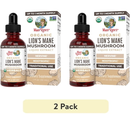 (2 pack) MaryRuth's USDA Organic Lion’s Mane Mushroom Liquid Drops Nootropic Herbal Supplement Vegan, Unisex, Non-GMO 1 fl oz / 30 ml