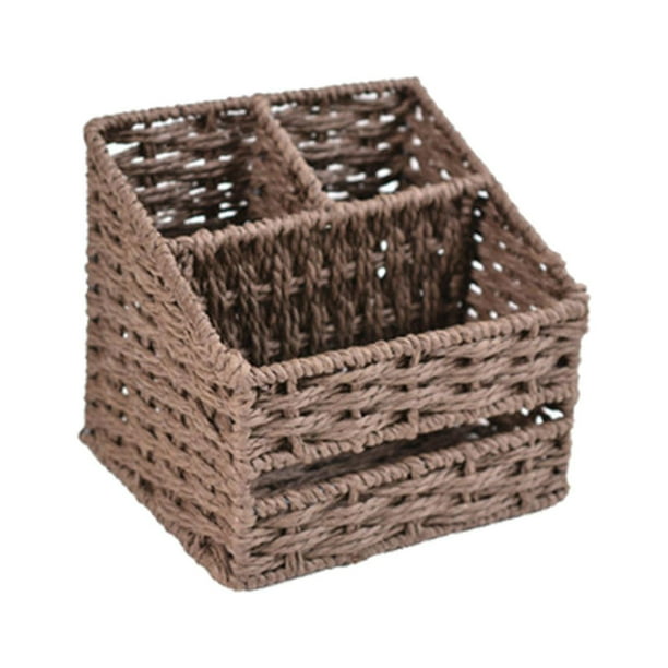 Caja de pañuelos con tres compartimentos, organizador duradero, dispensador de pañuelos faciales Marrón