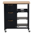 thumbnail image 3 of Kadyn Kitchen Island Cart, Moveable Kitchen Cart with Three Drawers and Three Layers Black Handle, Rolling Bar Cart for Home, Black, 3 of 10