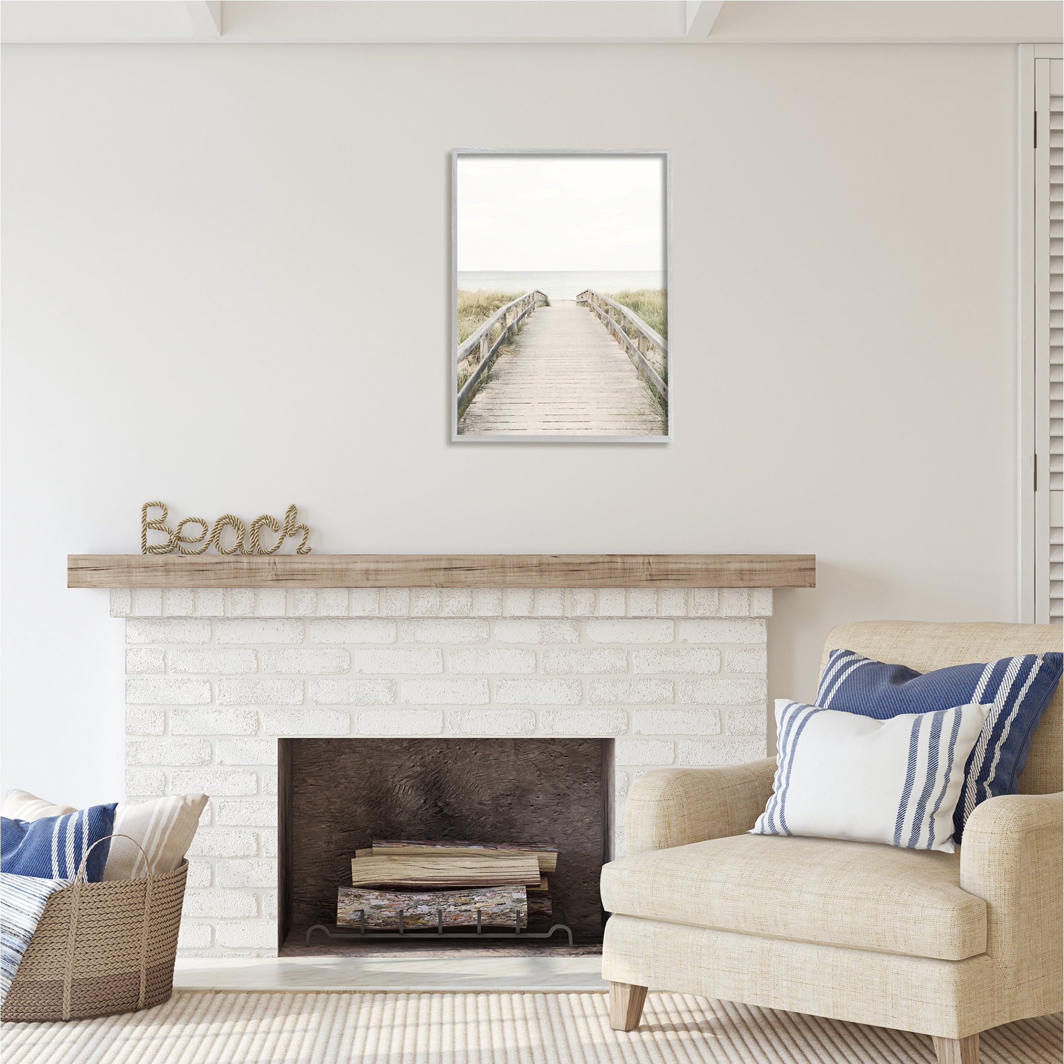 Stupell Industries Boardwalk Beach View Nature Photography Gray Framed Art Print Wall Art, 24 x 30