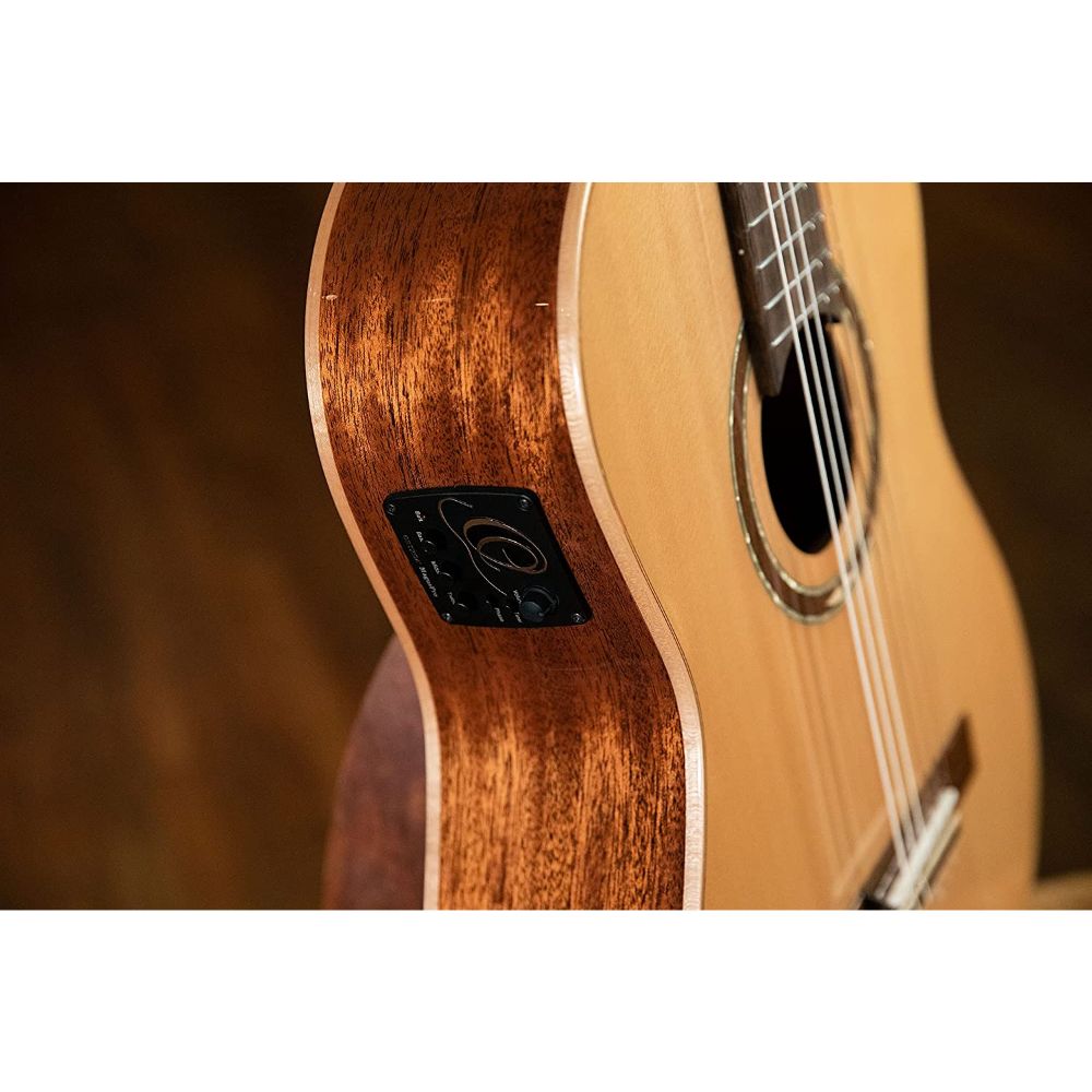 Ortega Guitars 6 String Performer Series Solid Top Slim Neck Acoustic-Electric Nylon Classical Guitar w/Bag, Right (RCE138SN)