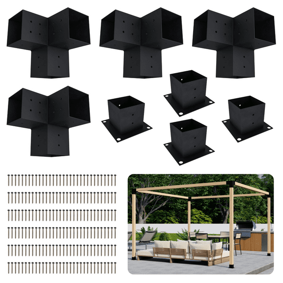 Steel 4x4 Pergola Brackets for Free-Standing 8' x 8' Pergola Without Roof - DIY Small Backyard Pergola Kit (Lumber Not Included)