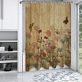 thumbnail image 3 of Vintage Floral Shower Curtain, Boho Retro Floral Shower Curtain, Rustic Farmhouse Botanical Flower Shower Curtains, Nature Plant Leaves Butterfly Fabric Bathroom Decor 70"W x 72"L (Pack of 1), 3 of 6