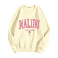 thumbnail image 5 of Womens Sweatshirts Malibu Letter Print Fall Crewneck Sweatshirt Relaxed Fit Basic Top Essential Casual Outfit Hoodies for Women Light Yellow M, 5 of 6
