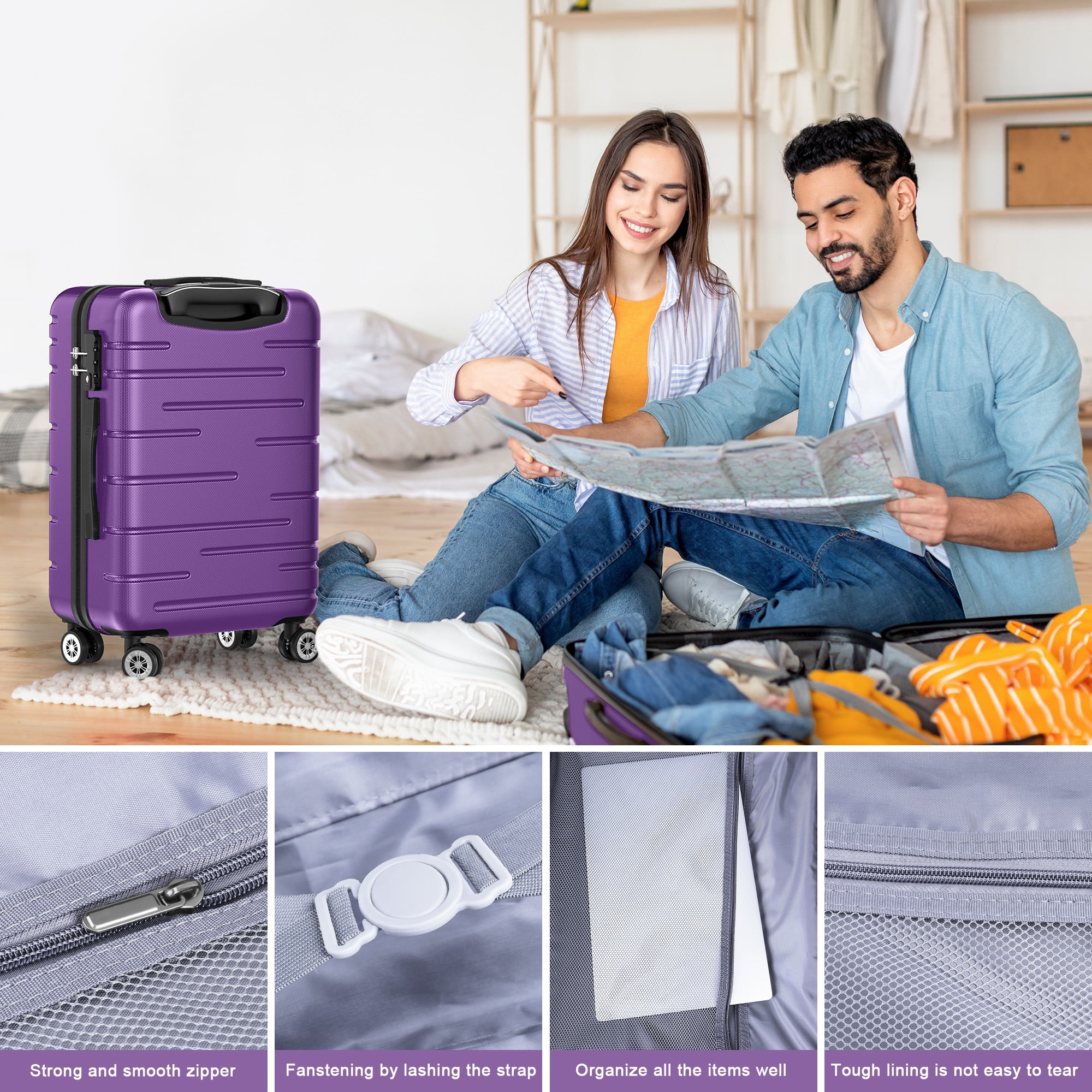 Sunbee 3 Piece Carry-On Luggage Sets, ABS Hardshell Suitcase Sunbee 3 Piece Carry-On Luggage Sets, ABS Hardshell Suitcase