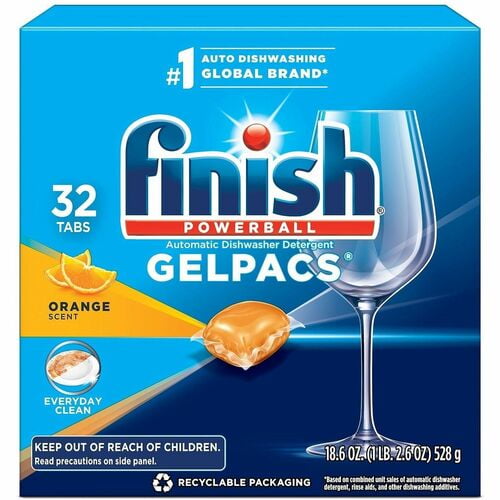 Finish Dishwasher Gel Packs, 1.30 oz (0.08 lb), Orange Scent, Recommended For: Food Remover, Residue Remover, Stain Remover, Baked-on Food Remover (81053) | 10 Boxes (320 Total)