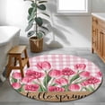 thumbnail image 3 of Round Rugs 3 Ft, Hello Spring Non Slip Area Rugs for Kitchen Bedroom Entryway, Pink Tulip Flowers Farmhouse Buffalo Plaid Wooden Washable Carpet Runner Rug Floor Mats for Bedroom Home Decor, 3 of 8
