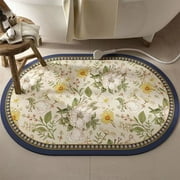 Gogreen Bath Mat - Bathroom Mat Rug Non Slip Super Absorbent Stain Resistant Quick Dry Thin Bathroom Rug-Bath Mats for Bathroom Floor Bathtub Vanity-Bathmat Bath Rug Easy Care (White Flower, 16x24)