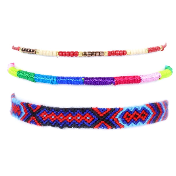 de hilos trenzados de 3 uds., cuerda de algodón resistente al desgaste, borla ajustable, resistente al agua, brazalete de cuerdas de la Ropa, zapatos y accesorios Miscelánea Rojo púrpura Jumpingount AP010283-11