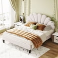 thumbnail image 3 of Harper & Bright Designs Queen Size Upholstered Platform Bed Frame with Flower Pattern Velvet Headboard, Bean paste red, 3 of 11