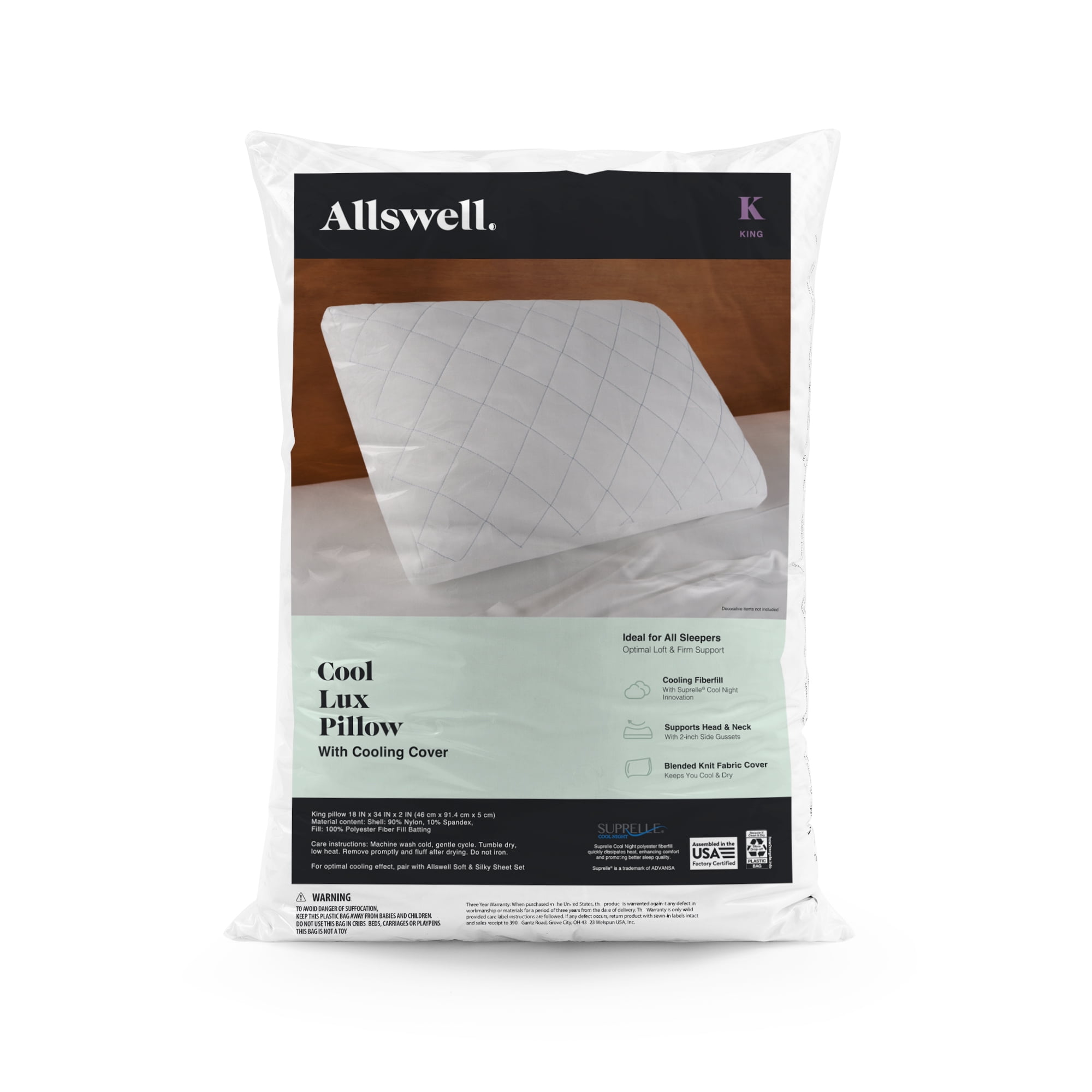 (4 pack) Allswell Cool Lux Cooling Bed Pillow with Cooling Cover, King Size Pillow for Sleeping