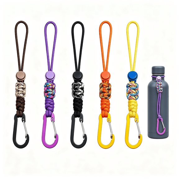 Portable Water Bottle Lanyard, 5 Pack Sports Adjustable Drink Strap with Extendable Double Ring and Metal Aluminum Alloy Hook
