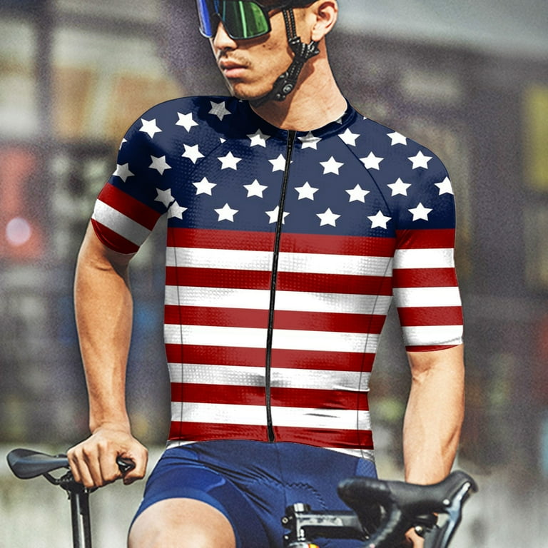 NSQFKALL 4th of July Cycling Jersey for Men Short Sleeve USA Flag Patriotic Bike Biking Shirts Full Zip Road Bicycle Clothes Tops Walmart