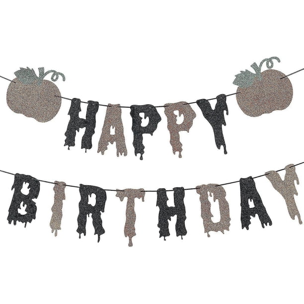 Banner de feliz cumpleaños de calabaza navideña $ Acción de Gracias Tema de calabaza de otoño Decoraciones para fiesta de cumpleaños $ Decoración de fondo de Navidad Feliz cumpleaños