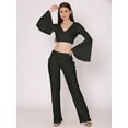 thumbnail image 6 of HERE&NOW Women's Solid Co-Ord Set Dress Long Bell Sleeves Summer Top And Bottom Casual Summer Wear Top Lower Set, 6 of 7