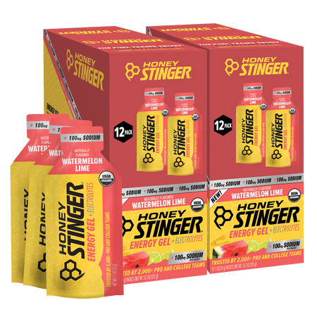 Honey Stinger Organic Electrolyte Energy Gel, Watermelon Lime, 12 Count