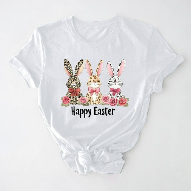 UPPADA Easter Femmes Oeufs Imprimé T-Shirts Heureux Easter Graphique Bunny Lapin Mignon T-Shirts Manches Courtes Décontracté Col Rond T-Shirts Été Basique Coupe Régulière Chemises Blanc,m